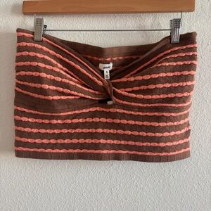 NWT Aerie Brown and Coral Striped Twist Front Tube Top Size XL